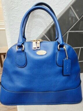 COACH  Cora Domed Blue Grain Leather Crossbody Satchel with Adjustable Strap